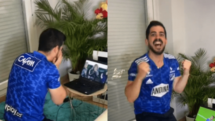 Un aficionado español se hizo viral en Internet por la estridente celebración de la victoria de Millonarios