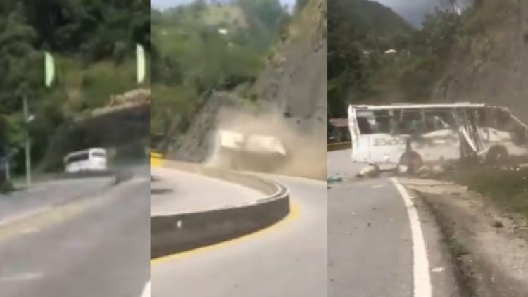 Un conductor de motocicleta grabó en vídeo el momento en que un autobús volcó en la carretera Bogotá-La Vega