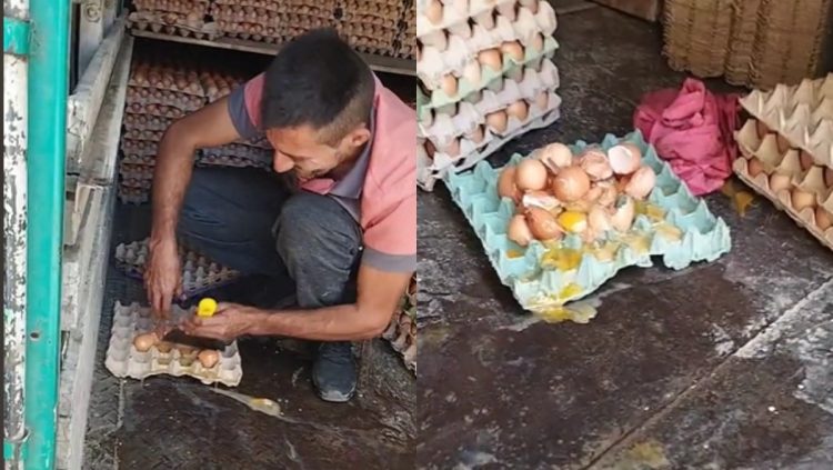 Hombre transportando huevos acaba con una tortilla en su camión