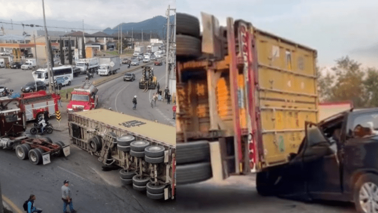 Un tractor-remolque que transportaba 28 toneladas de alimentos volcó y cayó sobre una camioneta en la carretera Siberia-Cota