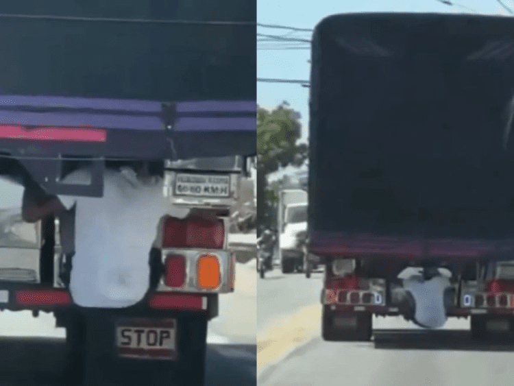 Ha aparecido un vídeo en el que se ve a unos ladrones que se cuelgan de la parte trasera de un camión para robar farolas