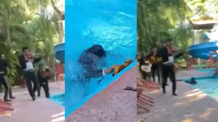 Mientras interpretaba una serenata, el mariachi se cayó a la piscina; la caída fue filmada en vídeo