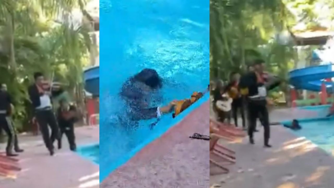 Mientras interpretaba una serenata, el mariachi se cayó a la piscina; la caída fue filmada en vídeo ➤ Buzzday.info