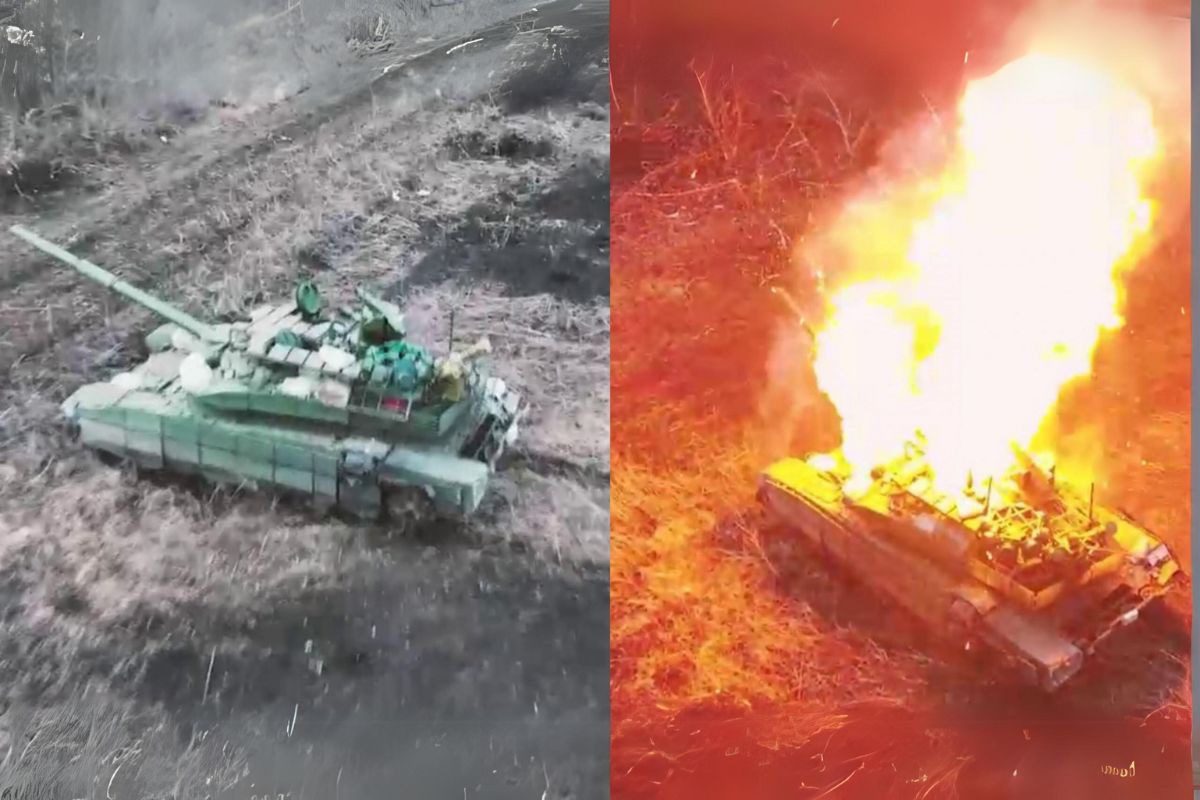 Segundo o vídeo, o drone usou uma granada M-67 para destruir o tanque