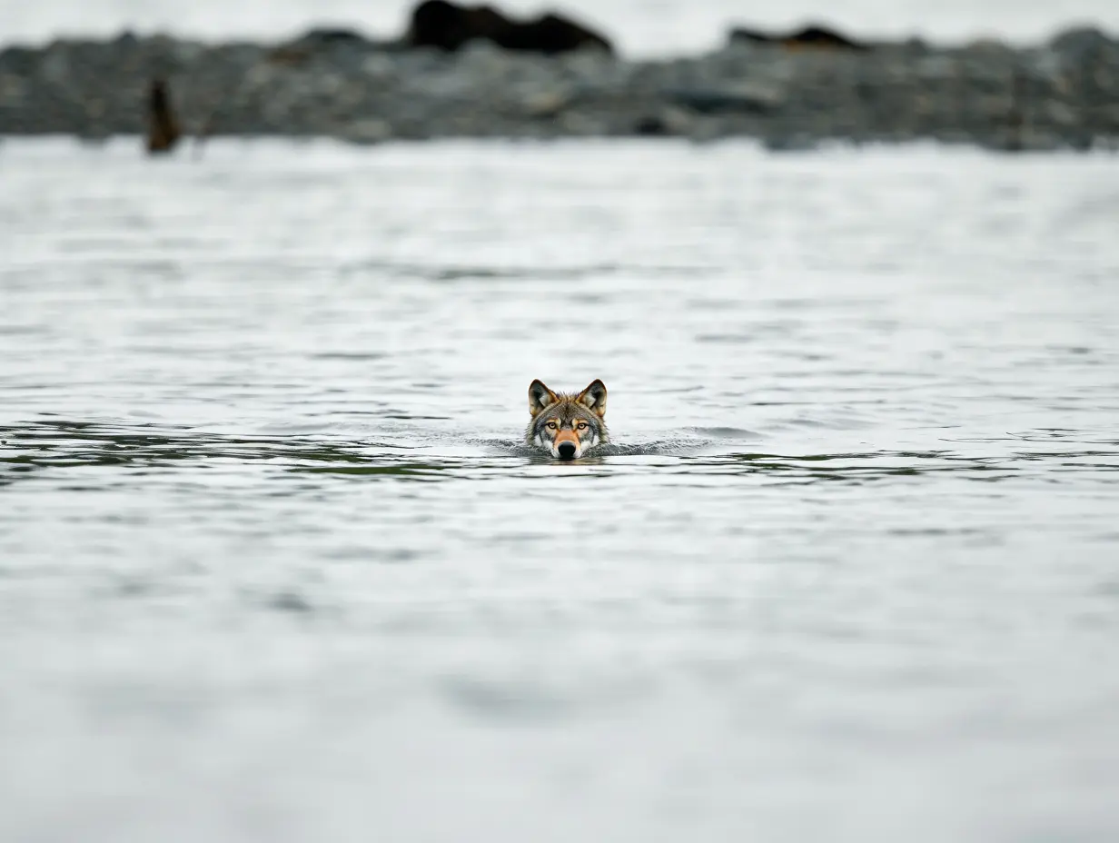 海辺でオオカミに襲われた女性、オオカミを追って海へ。
