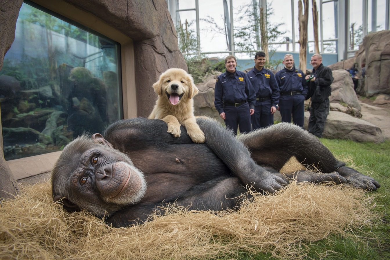 Cachorro se cuela en el recinto de los chimpancés: ¡Lo que los cuidadores presencian a continuación es asombroso! ➤ Buzzday.info
