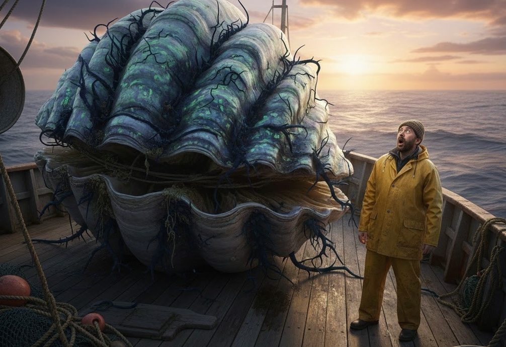 彼は巨大な貝殻のようなものを甲板に持ち上げた。しかし、中を覗き込んだ途端、冷たい恐怖が彼を突き刺した。 ➤ Buzzday.info